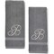 2 Pack Letter B Monogrammed Hand Towels, Gray Cotton Hand Towels with Silver Embroidered Initial B for Wedding Gift, Bridal Shower, Baby Shower, Anniversary (16 x 30 Inches)